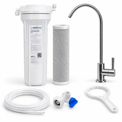 Filtru de apă AquaSolution CTO cu robinet cu clapetă și kit de instalare